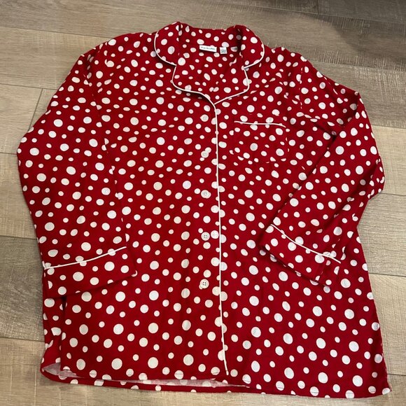 KIM ROGERS WOMENS RED FLANNEL PAJAMA SET WHITE POLKA DOT LARGE - Picture 2 of 9